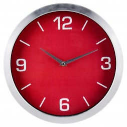 Horloge ronde métal argenté cadran papier rouge d30cm réf 32017