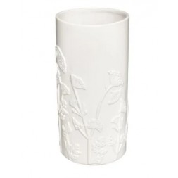 Vase en céramique blanche fleurs en relief 12 x 25Cm