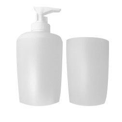 Ensemble de bain Distributeur de savon + gobelet Plastique blanc