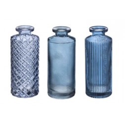 Vase soliflores en verre bleu déco 3 pièces
